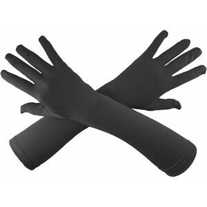 Women's Dark Gray Elbow Length Satin Long Gloves Design Cosplay Costume